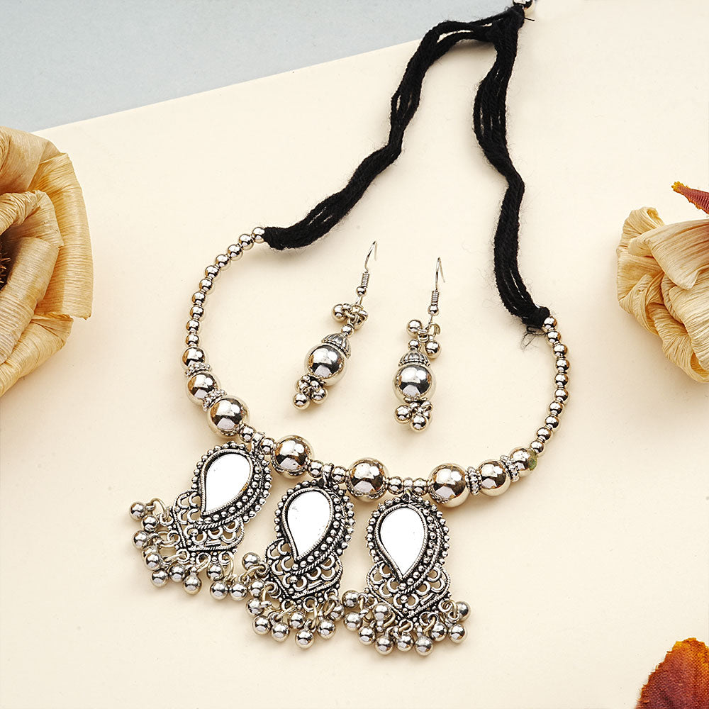 Shining charm mirror neckpiece (Silver)