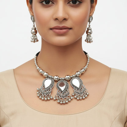 Shining charm mirror neckpiece (Silver)