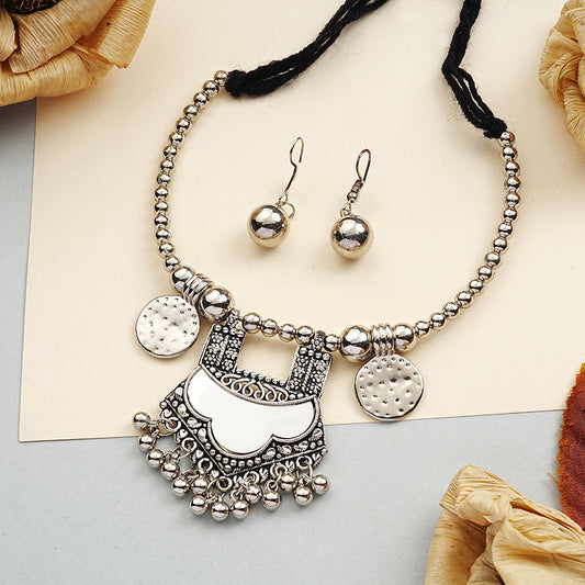 Mirror gleam oxidised neckpiece (Silver)