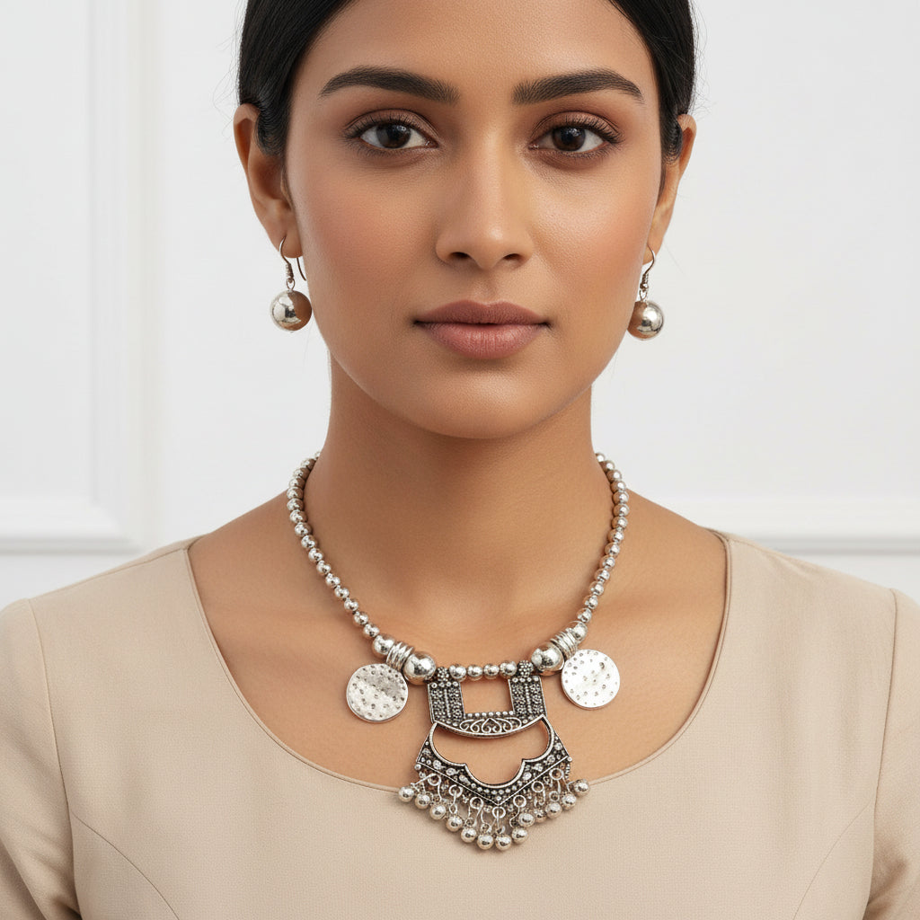 Mirror gleam oxidised neckpiece (Silver)