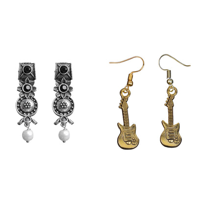 Wonderful wildflower oxidised stud earrings (Black)&Strum chic dangler earrings Combo set