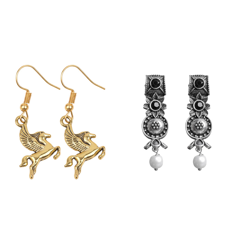 Wonderful wildflower oxidised stud earrings (Black)&Winged Glam dangler earrings Combo set