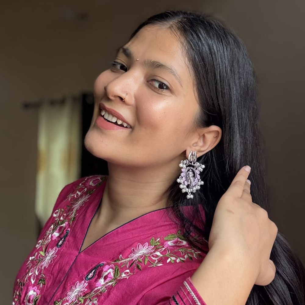 Sacred Sparkle pearl dangler earrings (Baby Pink)