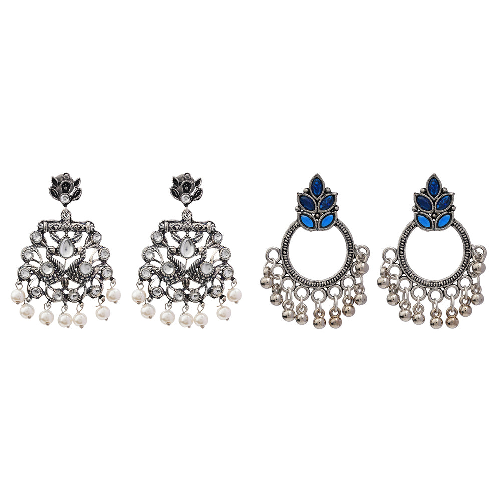 Peacock glow stone studded dangler earrings &Fine Shine stud earrings Combo set for Women and Girl