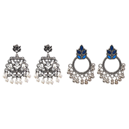 Peacock glow stone studded dangler earrings &Fine Shine stud earrings Combo set for Women and Girl