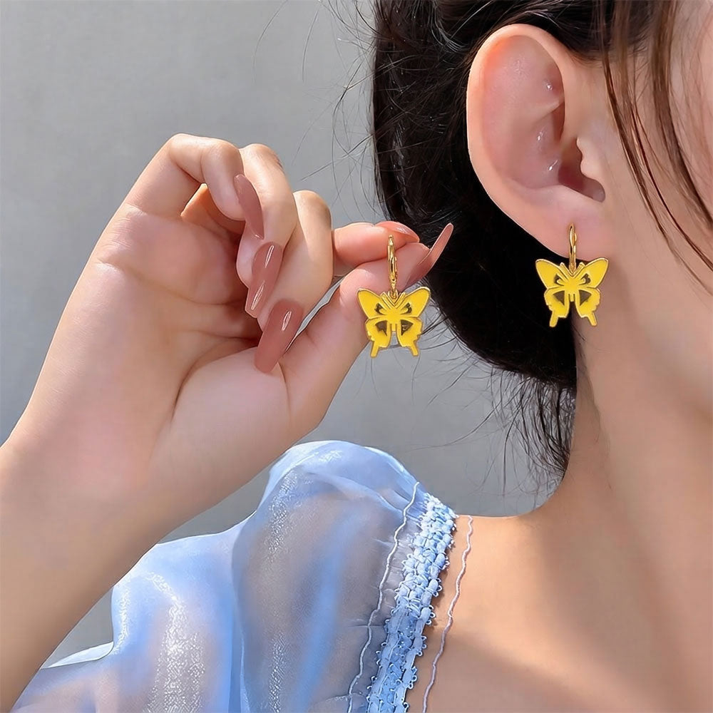 Yellow Butterfly Enamel Earrings