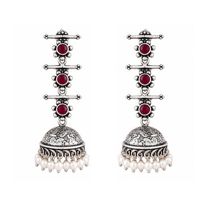 Charmbell Triple Bell Layered Jhumka Earring (Maroon)