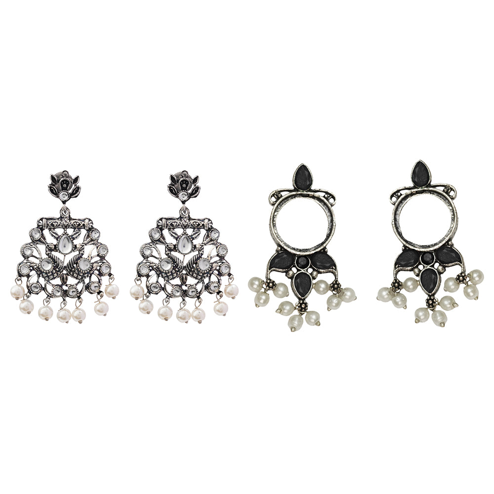 Peacock glow stone studded dangler earrings &Loop dot stud earrings Combo set for Women and Girl