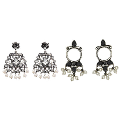 Peacock glow stone studded dangler earrings &Loop dot stud earrings Combo set for Women and Girl