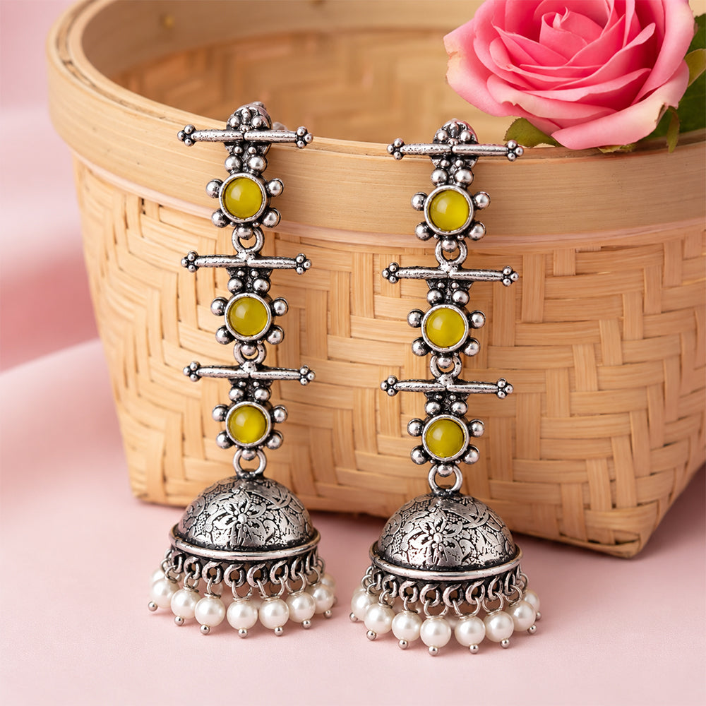 Charmbell Triple Bell Layered Jhumka Earring (Yellow)