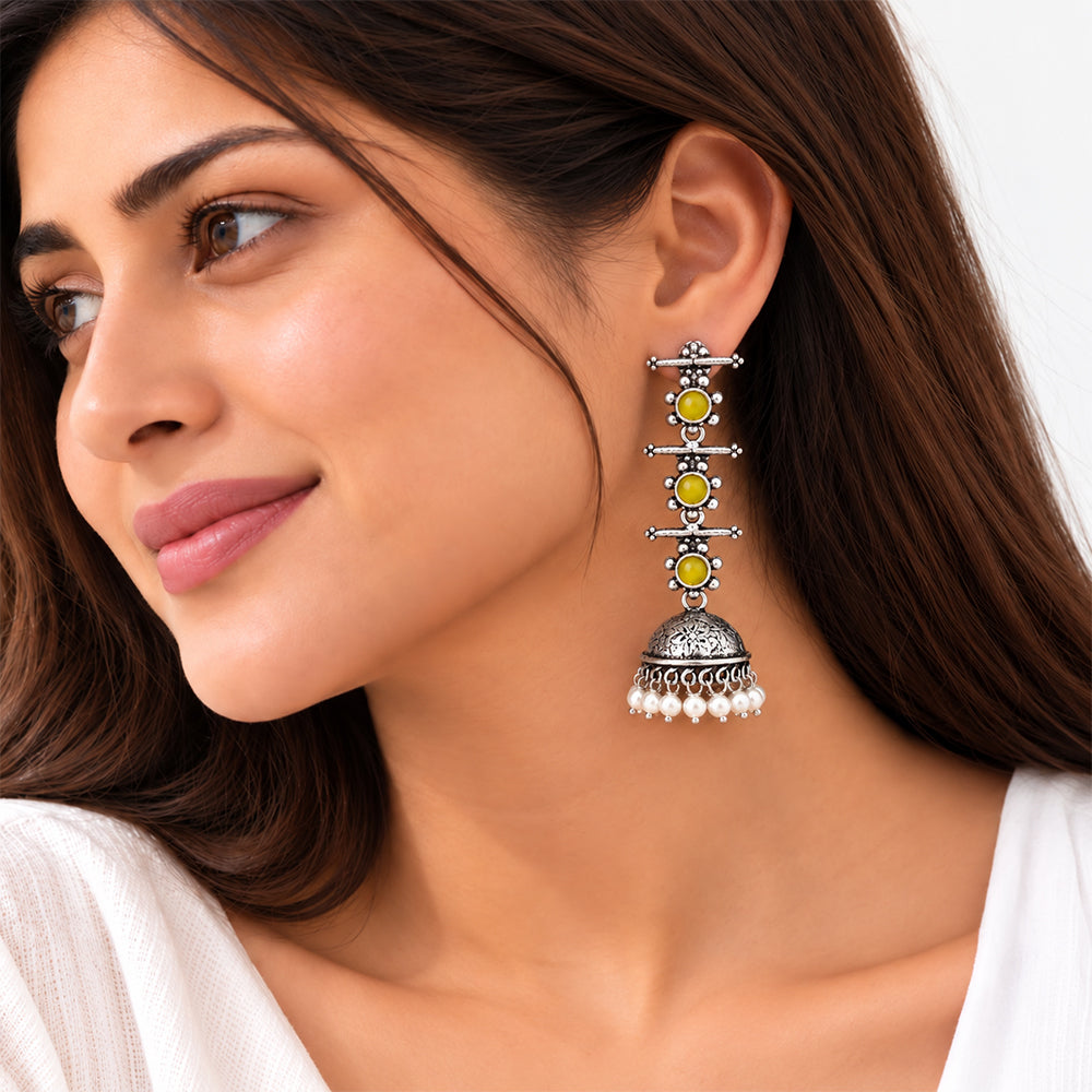 Charmbell Triple Bell Layered Jhumka Earring (Yellow)