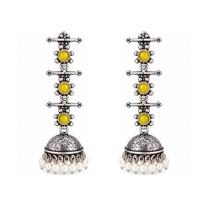 Charmbell Triple Bell Layered Jhumka Earring (Yellow)