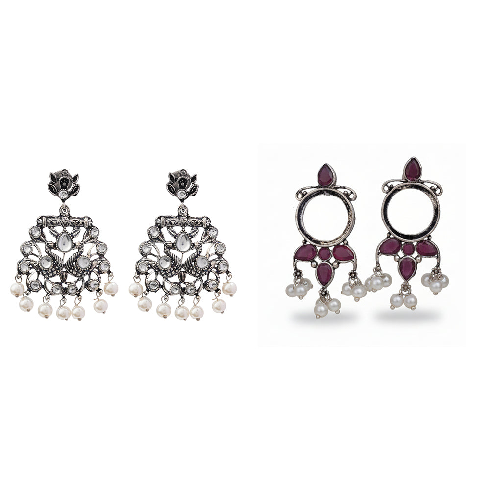 Peacock glow stone studded dangler earrings &Loop dot stud earrings Combo set for Women and Girl