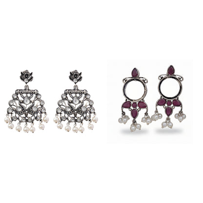 Peacock glow stone studded dangler earrings &Loop dot stud earrings Combo set for Women and Girl