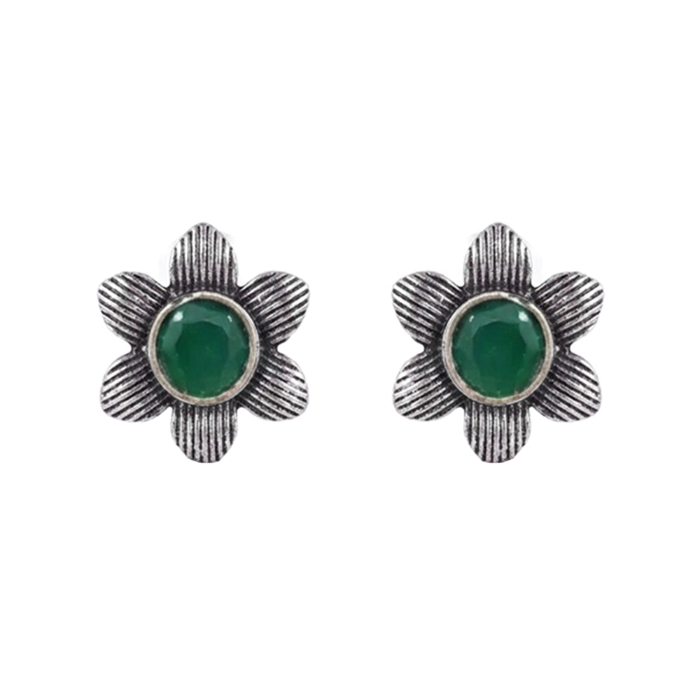 Adiva Silver Stud Earrings (Green)