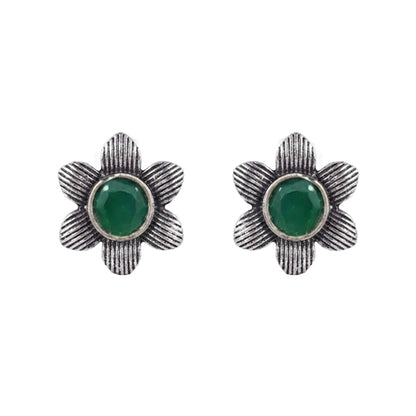 Adiva Silver Stud Earrings (Green)