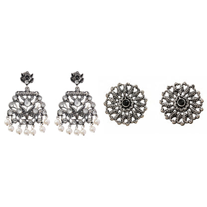Peacock glow stone studded dangler earrings &Wildflower oxidised stud earrings Combo set for Women and Girl