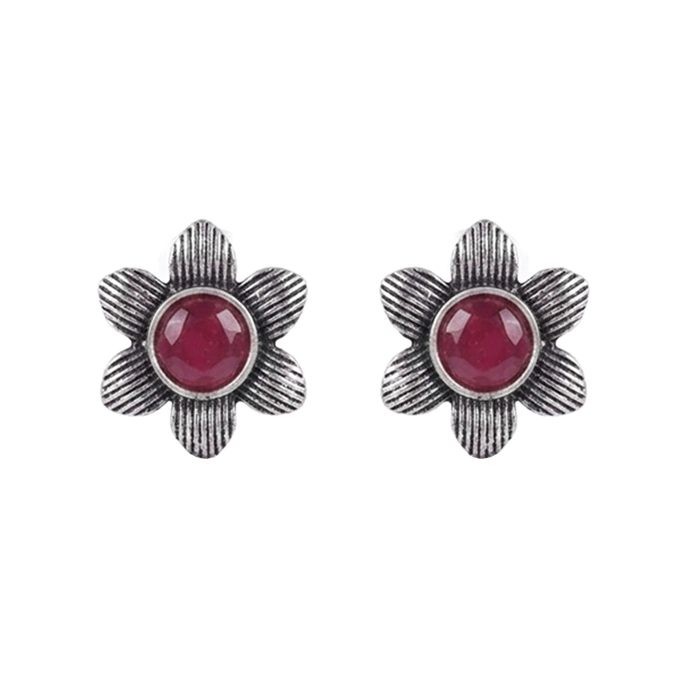 Adiva Silver Stud Earrings (Red)