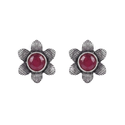 Adiva Silver Stud Earrings (Red)