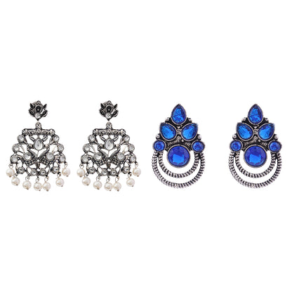 Peacock glow stone studded dangler earrings &Aqua crown stone stud earrings Combo set for Women and Girl