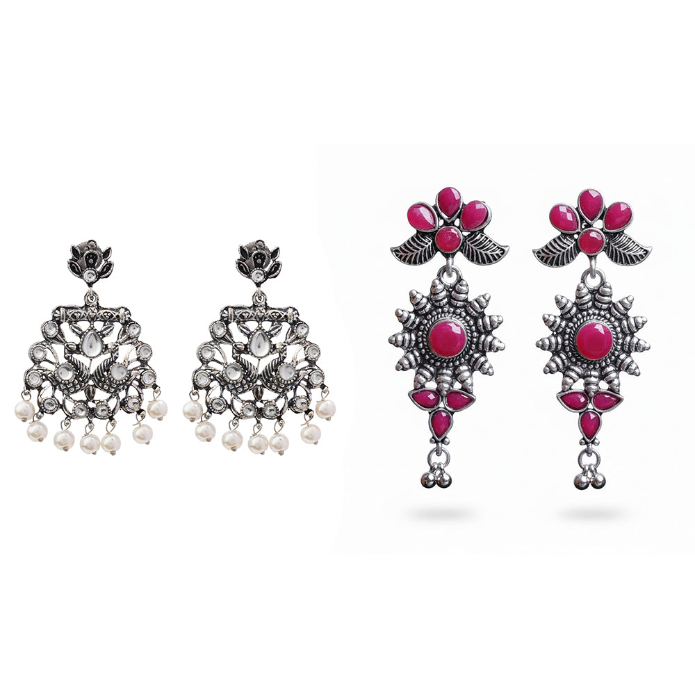 Peacock glow stone studded dangler earrings &FloraSun dangler earrings Combo set for Women and Girl