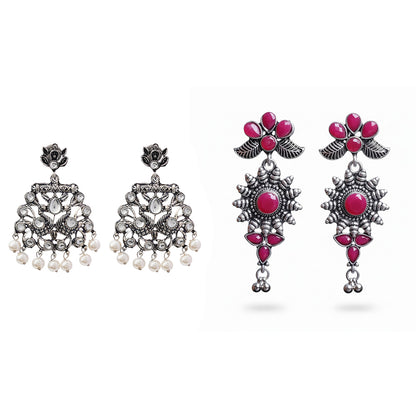 Peacock glow stone studded dangler earrings &FloraSun dangler earrings Combo set for Women and Girl