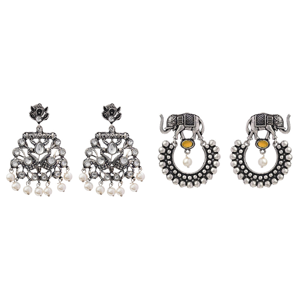 Peacock glow stone studded dangler earrings &Elephant Arc dangler earrings Combo set for Women and Girl