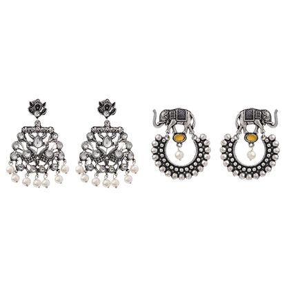 Peacock glow stone studded dangler earrings &Elephant Arc dangler earrings Combo set for Women and Girl