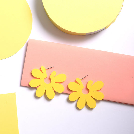 Yellow Flowery Stud Earrings