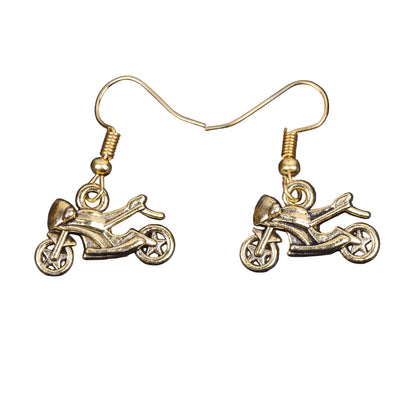 Sports Bike Shaped Golden Polished Oxidised Danglers
