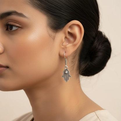 Kalash Kamal earring  Evil Eye guard dangler earrings (Silver) Combo set