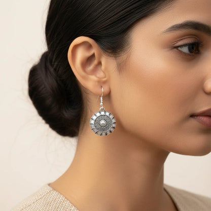 Peacock glow stone studded dangler & Sunrise Shaped Silver Polished Dangler set