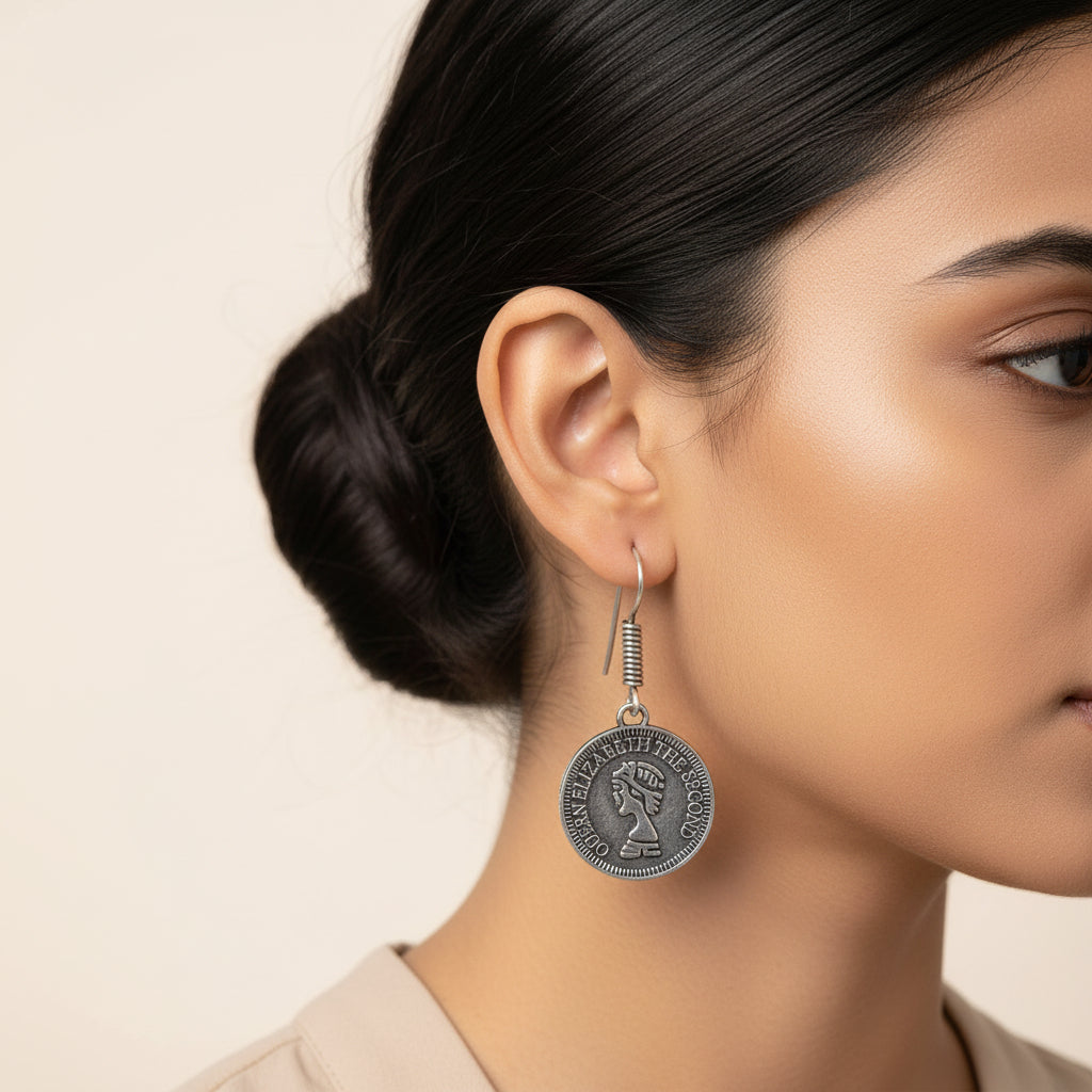 Wonderful wildflower oxidised stud earrings (Black)&Crown Jewel dangler earrings (Silver) Combo set