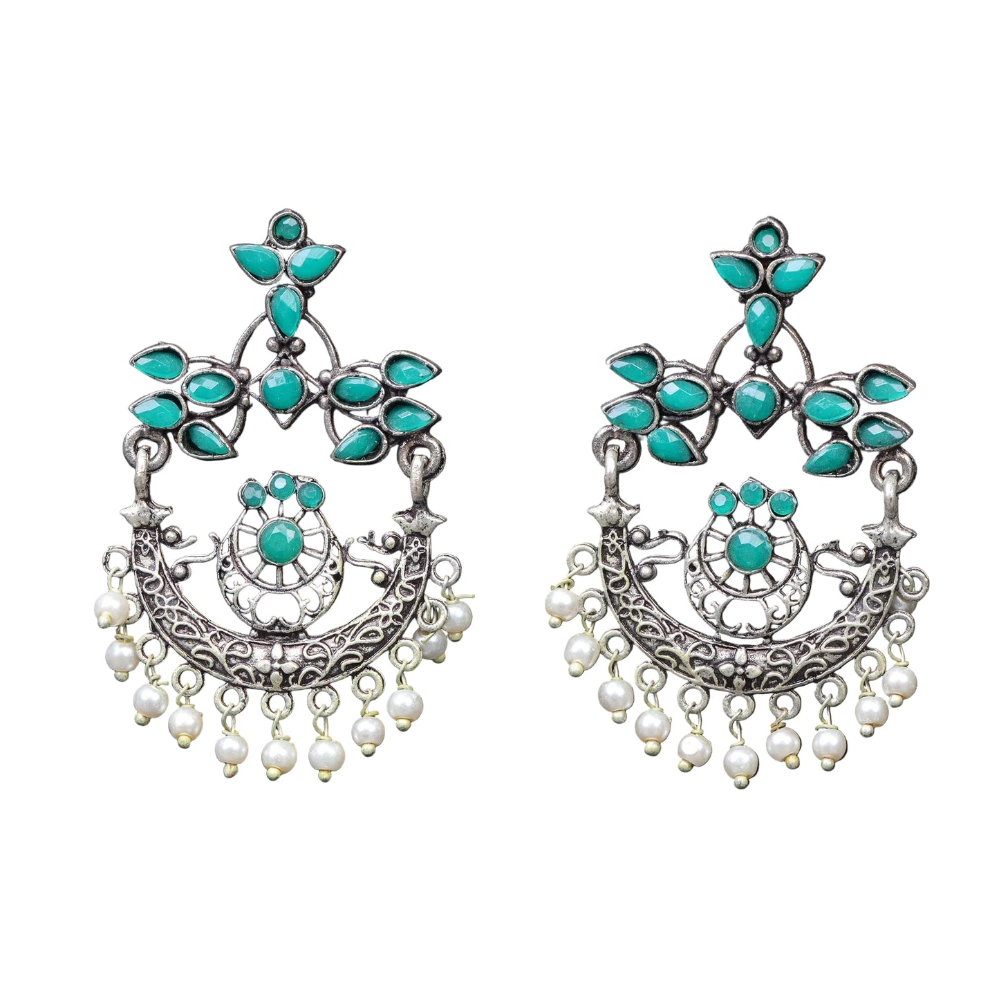 Carved Charm Dangler earrings (Green)