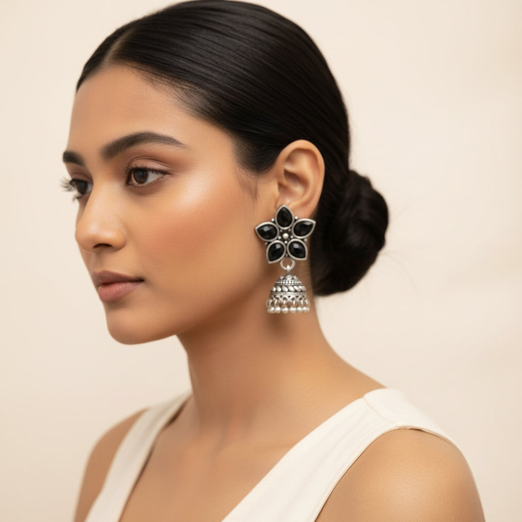 Evergreen earrings (Baby Pink) Beauty Bloom ghunghroo jhumki earring (Black) Combo set
