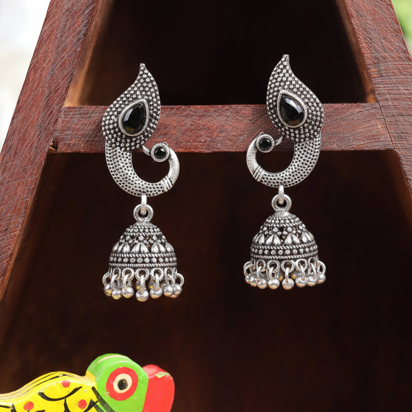 Paisley Swirl Ghungroo jhumki earring (Black)