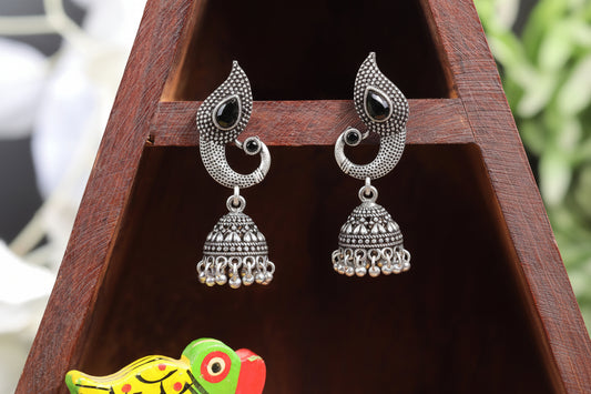 Paisley Swirl Ghungroo jhumki earring (Black)