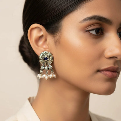 Kalash Kamal earring (Light Orange) Button rays stud earring (Black) Combo set