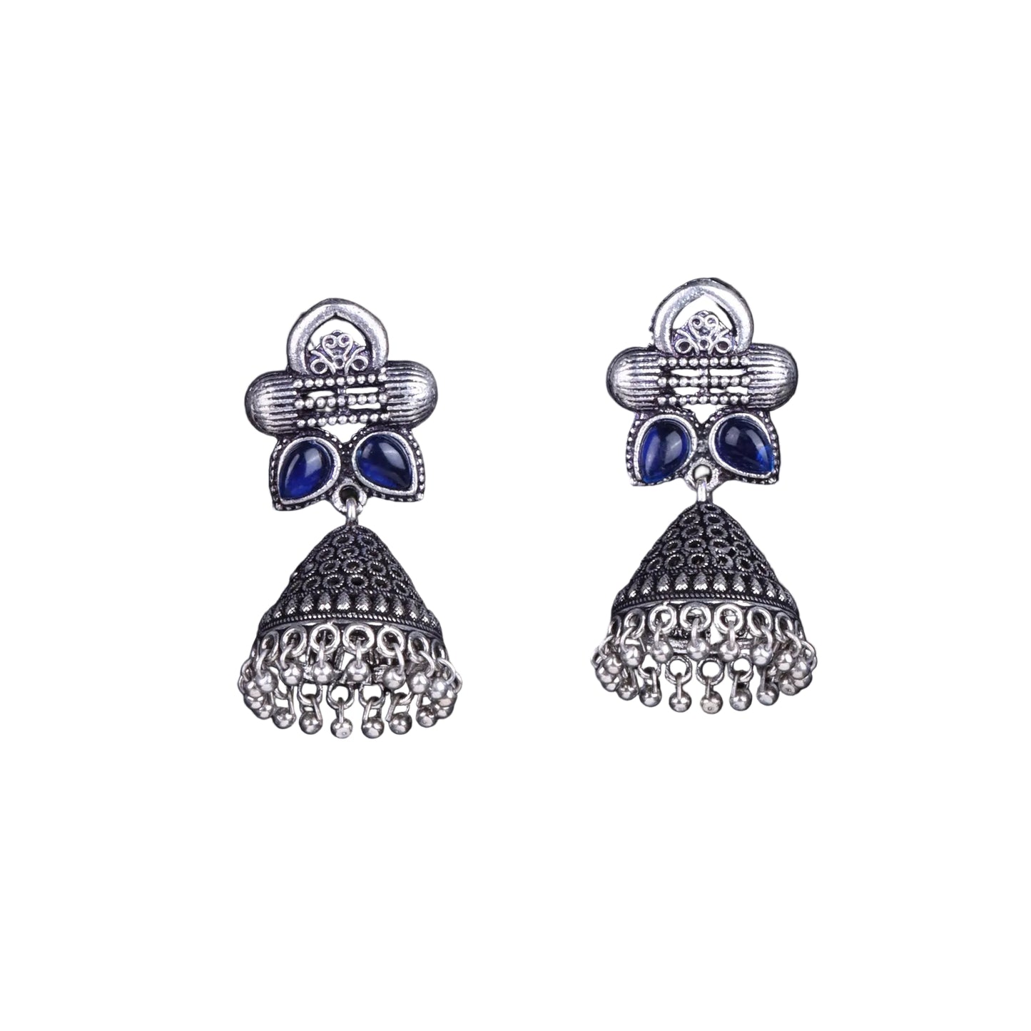 Stunning stone studded jhumki earrings (Blue)