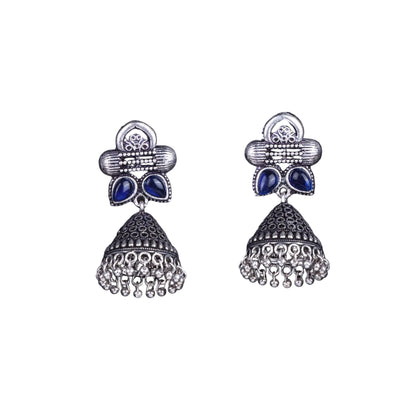 Stunning stone studded jhumki earrings (Blue)