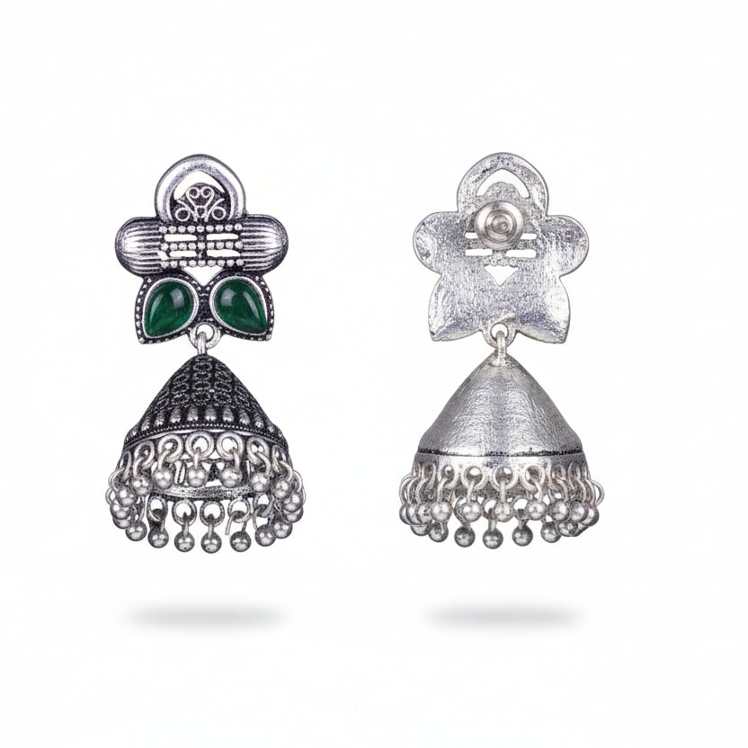 Stunning stone studded jhumki earrings (Green)