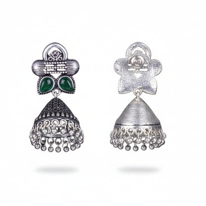 Stunning stone studded jhumki earrings (Green)