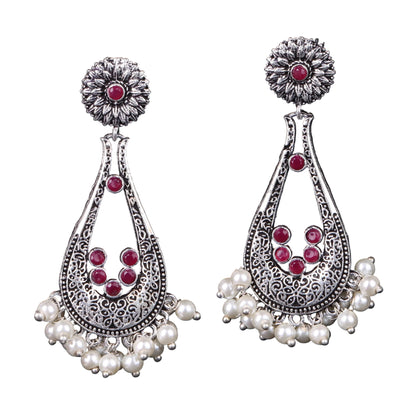 Shine Drop pearl dangler earring (Red)