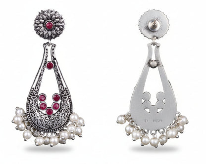 Shine Drop pearl dangler earring (Red)