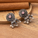 Baby Pink Stone Studded Elegant Oxidised Stud Earrings