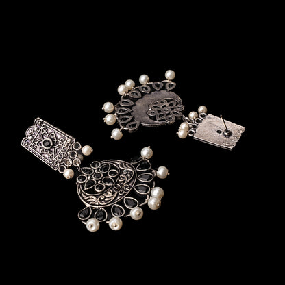Black Stone Studded Statement Dangler Earrings