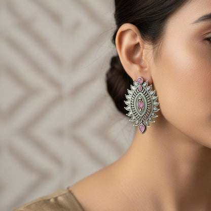 Oval drop stud earrings (Baby Pink)