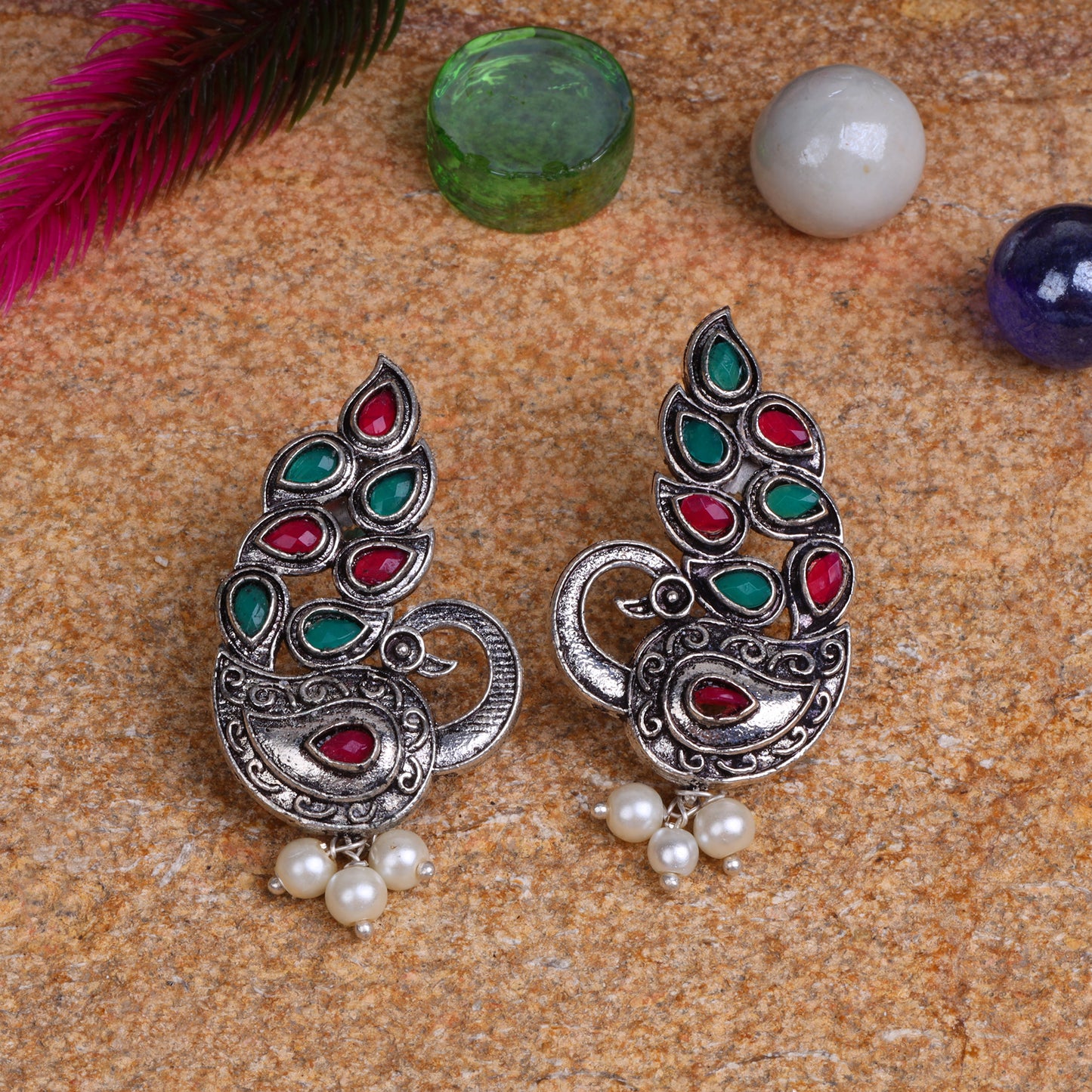 StylishKudi Oxidised Silver Earrings&Chandbali Earrings ComboSet for Women&girl