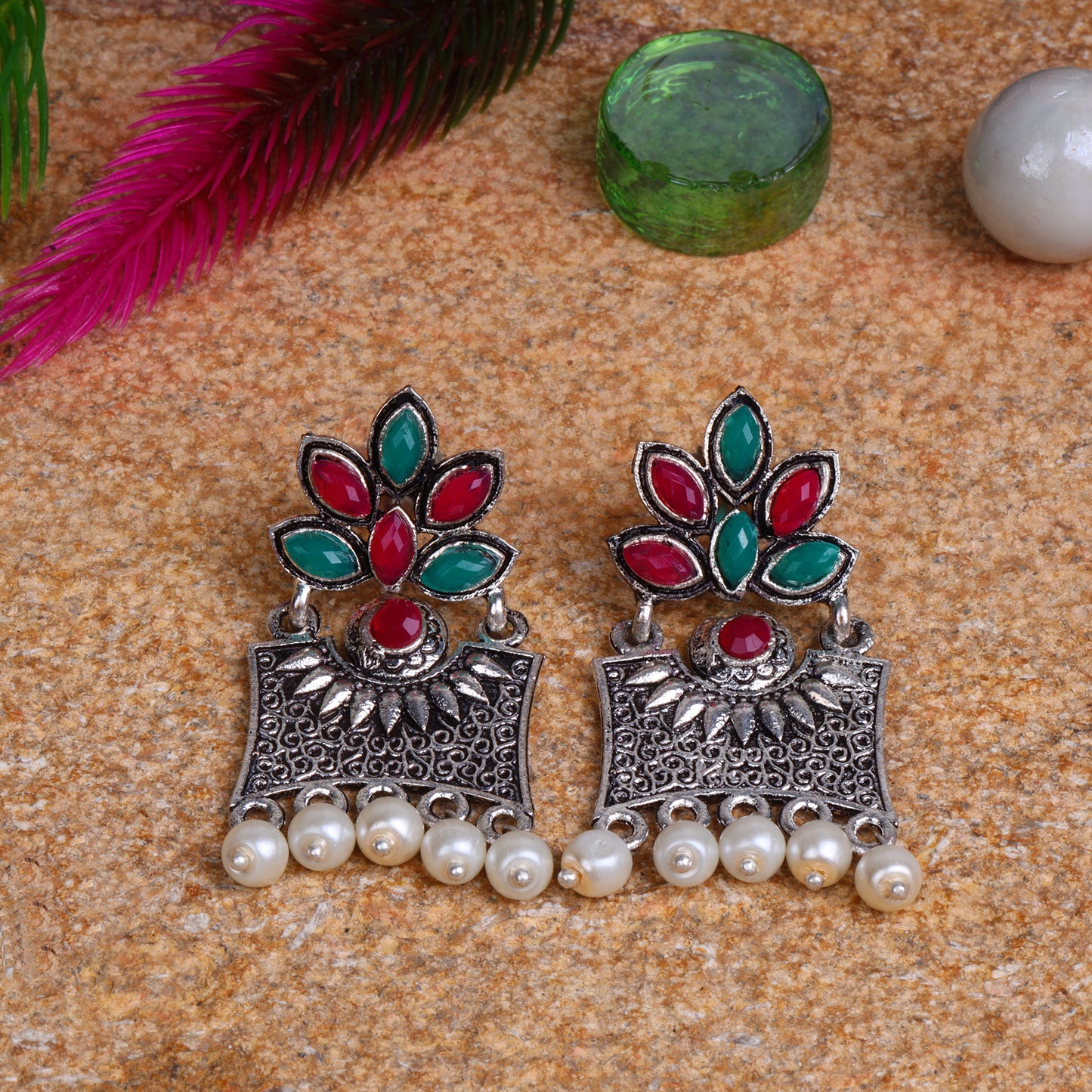 StylishKudi Oxidised Silver Earrings&Chandbali Earrings ComboSet for Women&girl