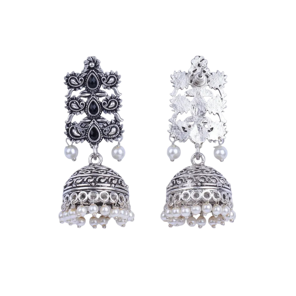 Sitara stone studded jhumki earrings (Black)